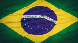Close-up of the Brazilian flag featuring 